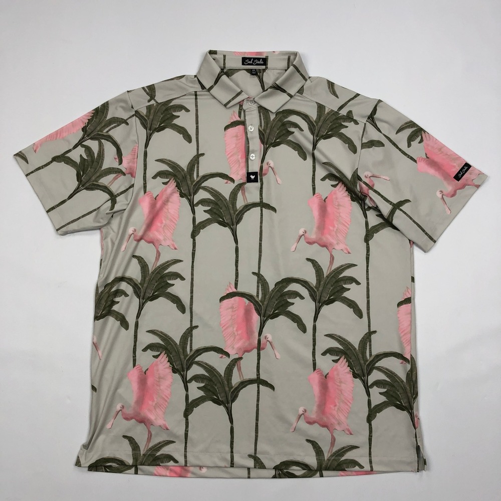 Bad Birdie Mens 2XL Roseate Spoonbill Palm Tree Golf Polo Shirt Performance